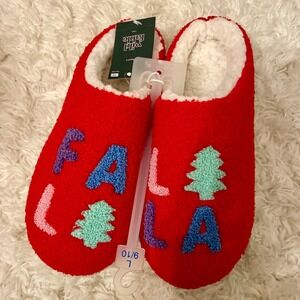 Red Holiday‎ Fa La La Sherpa Lined Slippers Women's Size L